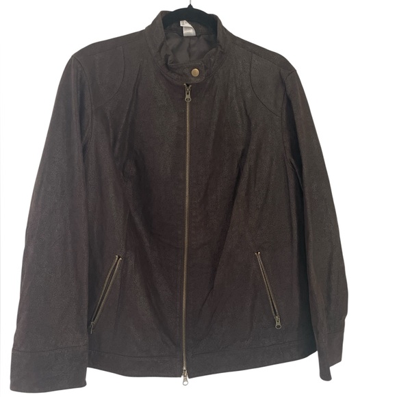 Chocolate Brown Leather Zip-Up Jacket in size 1X - Picture 1 of 7